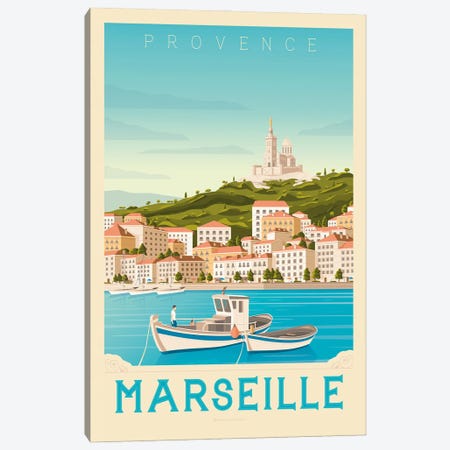 Marseille France Travel Poster Canvas Print #OTP46} by Olahoop Travel Posters Art Print