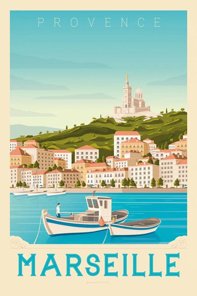 Rivers, Lakes & Waterfronts: Marseille France Travel Poster by Olahoop Travel Posters