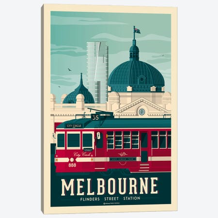 Melbourne Australia Travel Poster Canvas Print #OTP47} by Olahoop Travel Posters Canvas Art Print