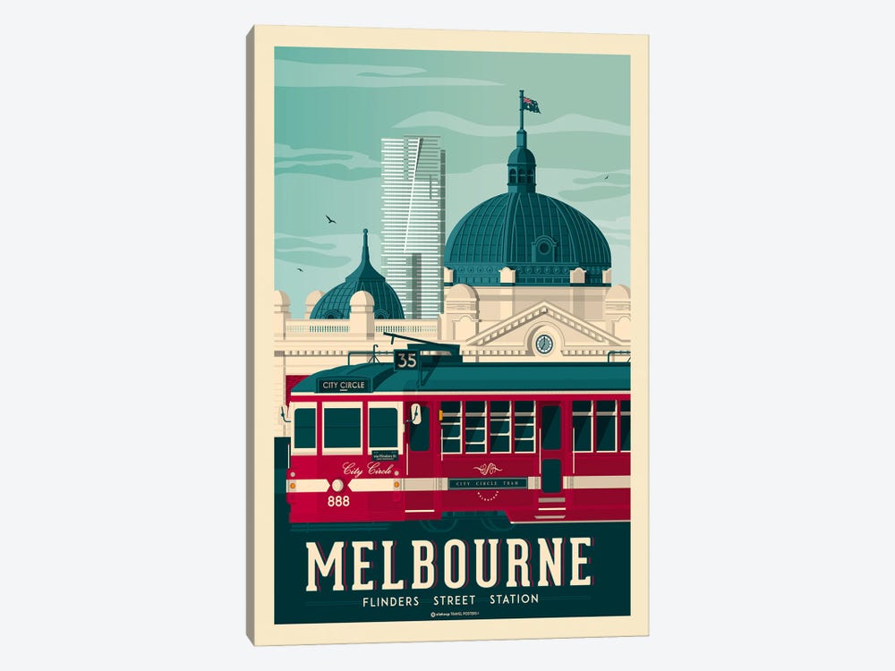 Melbourne Australia Travel Poster by Olahoop Travel Posters 1-piece Canvas Art