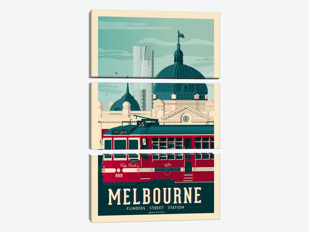 Melbourne Australia Travel Poster by Olahoop Travel Posters 3-piece Canvas Art