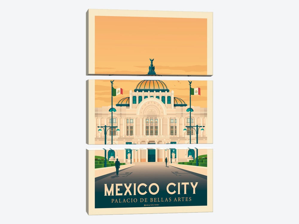 Mexico City Travel Poster by Olahoop Travel Posters 3-piece Canvas Art Print