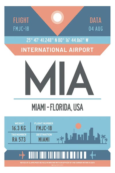 By Air: Miami Florida Airport Tag Travel Poster by Olahoop Travel Posters