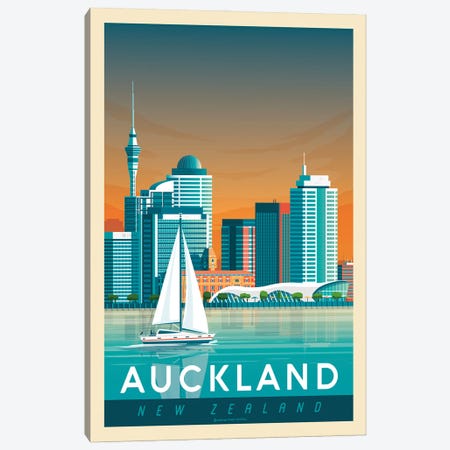 Auckland New Zealand Travel Poster Canvas Print #OTP4} by Olahoop Travel Posters Art Print