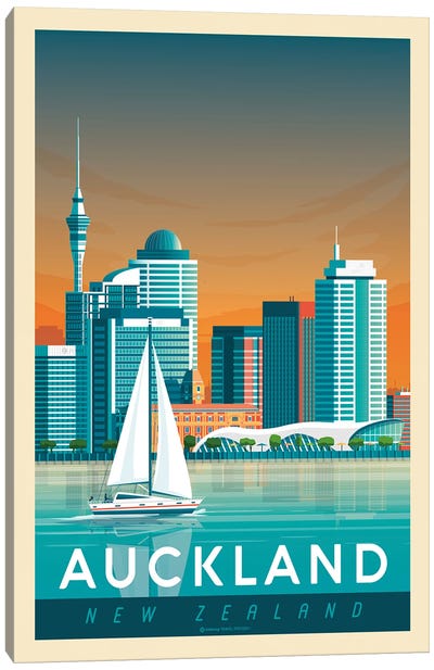 Auckland New Zealand Travel Poster Canvas Art Print - Oceania Art