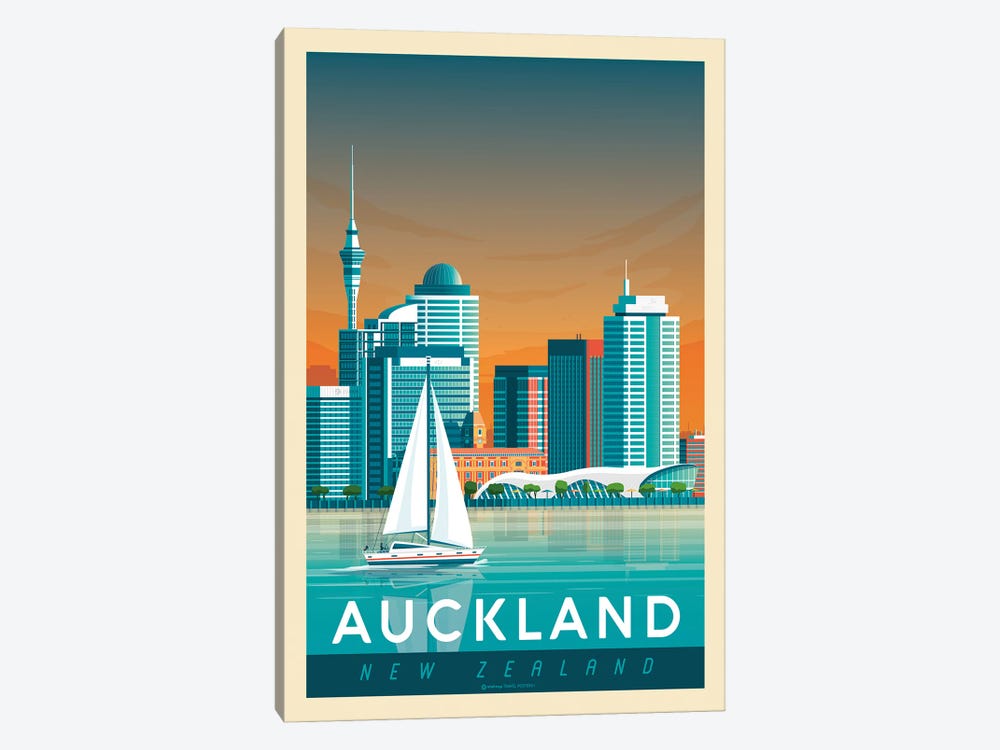 Auckland New Zealand Travel Poster by Olahoop Travel Posters 1-piece Canvas Artwork