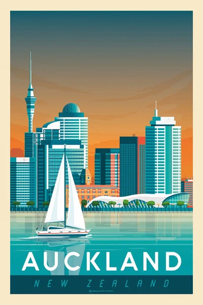 Pop World Tour: Auckland New Zealand Travel Poster by Olahoop Travel Posters