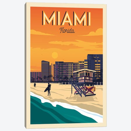Miami Florida Travel Poster Canvas Print #OTP50} by Olahoop Travel Posters Canvas Art Print