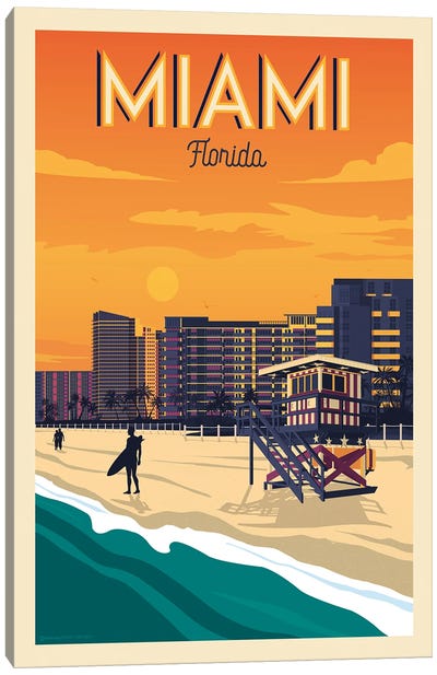 Miami Florida Travel Poster Canvas Art Print - Florida Art