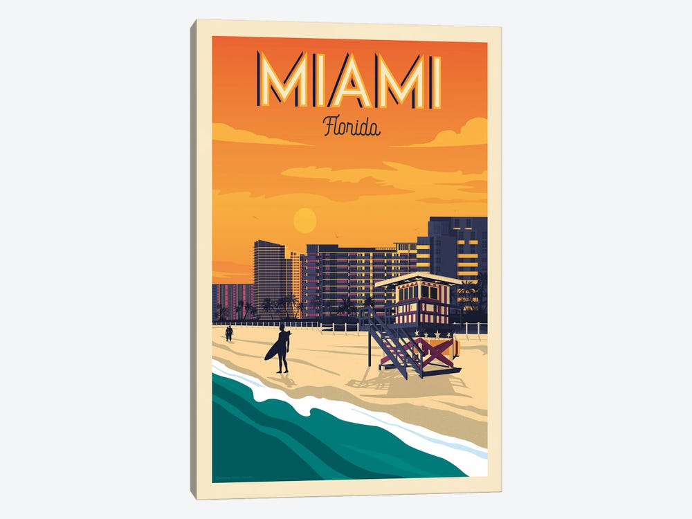 Miami Florida Travel Poster by Olahoop Travel Posters 1-piece Canvas Art