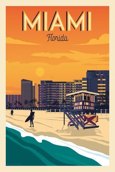 Olahoop Travel Posters: Miami Florida Travel Poster by Olahoop Travel Posters