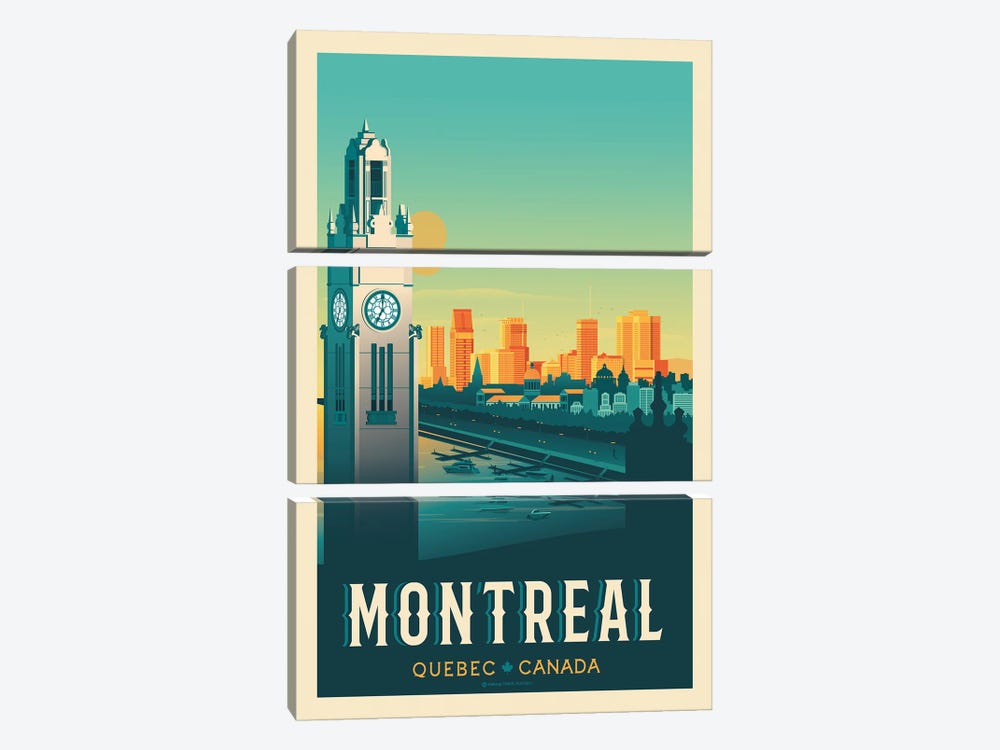 Montreal Canada Travel Poster by Olahoop Travel Posters 3-piece Canvas Print