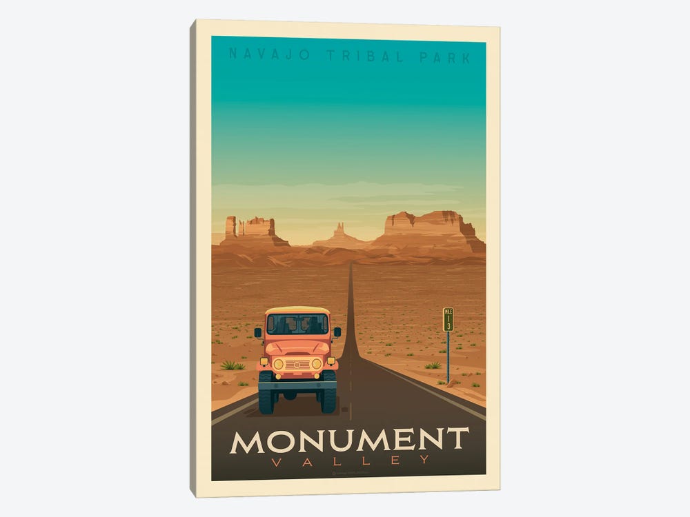 Monument Valley National Park Travel Poster by Olahoop Travel Posters 1-piece Canvas Wall Art