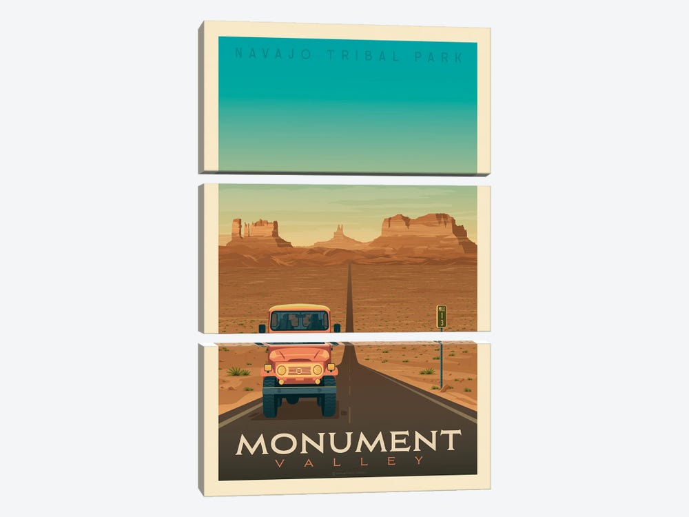 Monument Valley National Park Travel Poster by Olahoop Travel Posters 3-piece Canvas Wall Art