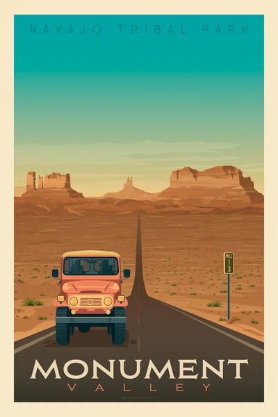 Olahoop Travel Posters: Monument Valley National Park Travel Poster by Olahoop Travel Posters