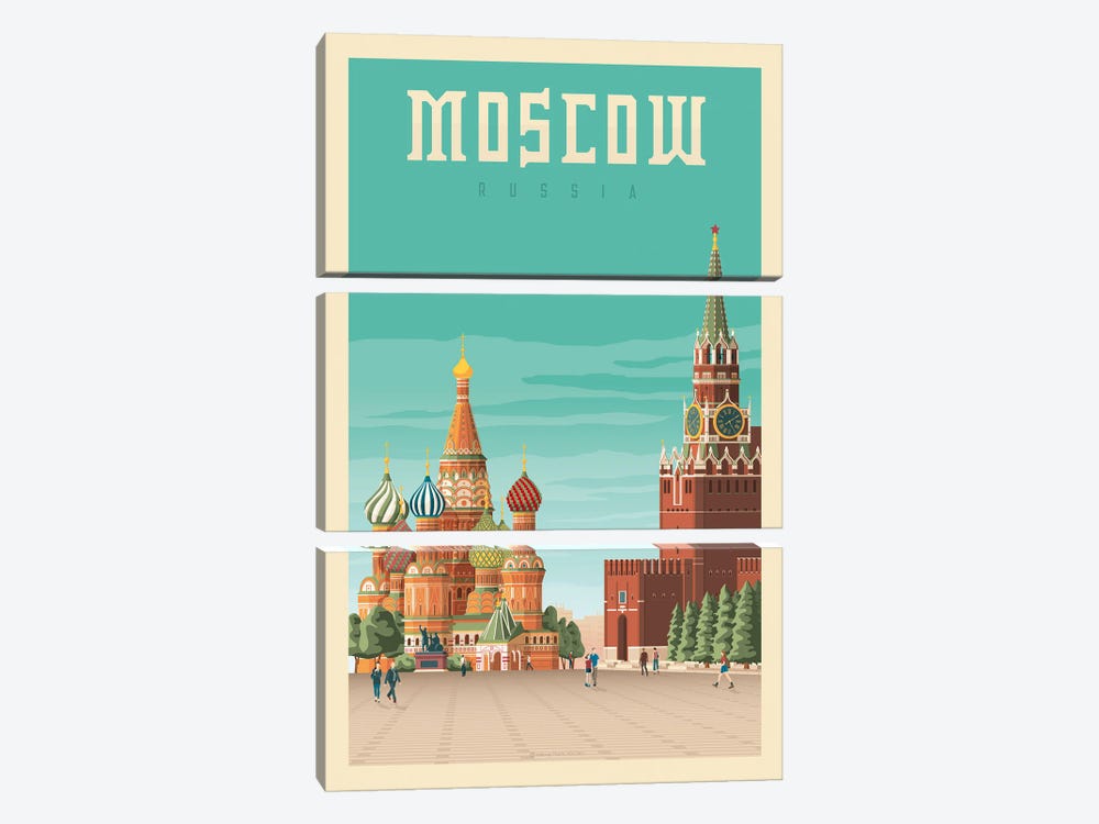 Moscow Russia Travel Poster by Olahoop Travel Posters 3-piece Canvas Print