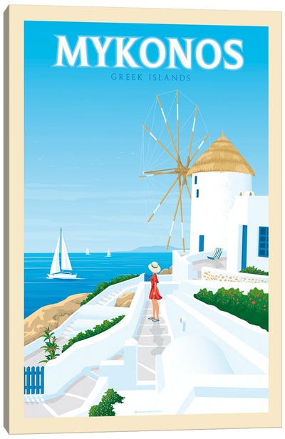 Mykonos Greece Travel Poster Canvas Art Print - Olahoop Travel Posters