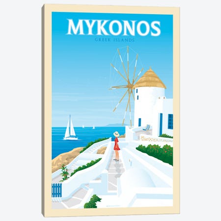 Mykonos Greece Travel Poster Canvas Print #OTP55} by Olahoop Travel Posters Canvas Wall Art