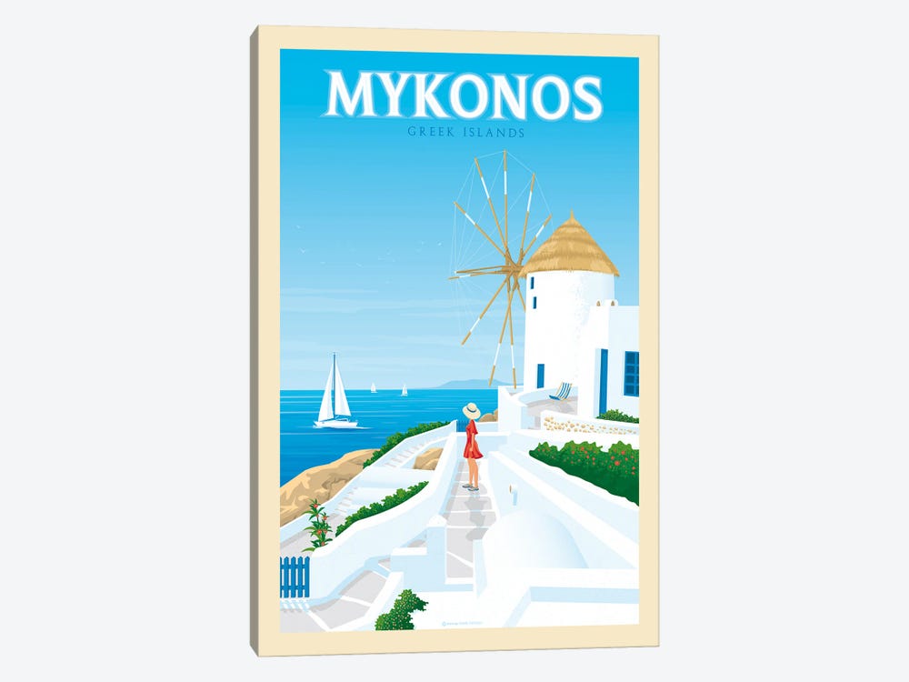 Mykonos Greece Travel Poster by Olahoop Travel Posters 1-piece Art Print