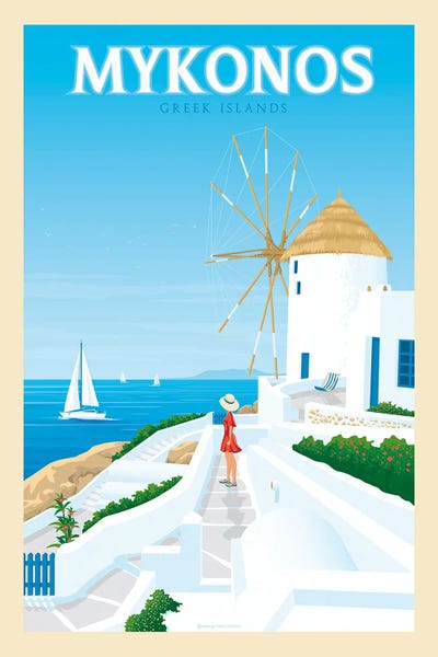 Olahoop Travel Posters: Mykonos Greece Travel Poster by Olahoop Travel Posters
