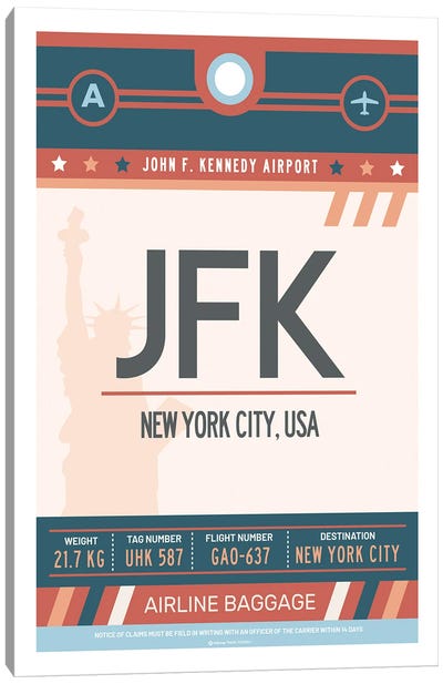 New York Airport Tag Travel Poster Canvas Art Print - New York City Travel Posters
