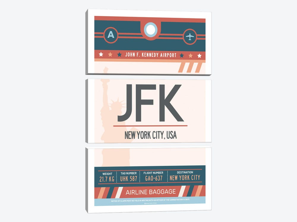New York Airport Tag Travel Poster by Olahoop Travel Posters 3-piece Canvas Art