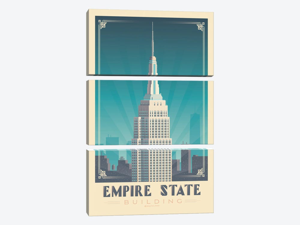 New York Empire State Building Travel Poster by Olahoop Travel Posters 3-piece Canvas Print