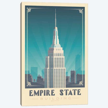 New York Empire State Building Travel Poster Canvas Print #OTP57} by Olahoop Travel Posters Canvas Artwork