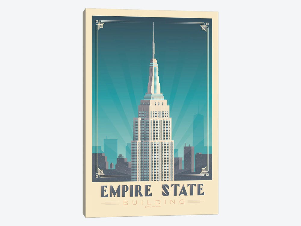 New York Empire State Building Travel Poster by Olahoop Travel Posters 1-piece Canvas Art Print