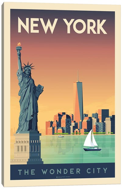 New York Travel Poster Canvas Art Print - Sculpture & Statue Art