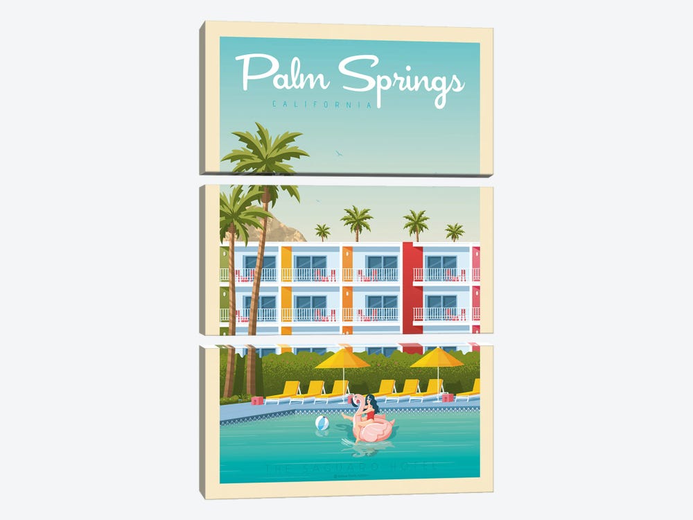 Palm Springs Saguaro Hotel Travel Poster by Olahoop Travel Posters 3-piece Canvas Print