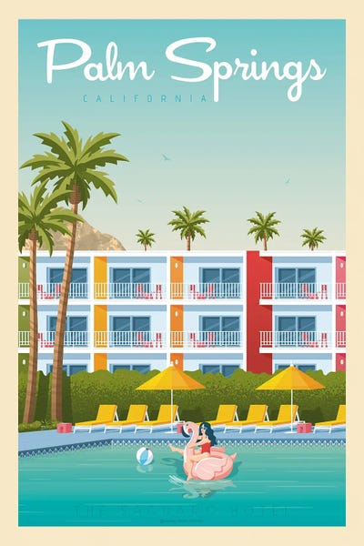 Mid-Century Modern Décor: Palm Springs Saguaro Hotel Travel Poster by Olahoop Travel Posters