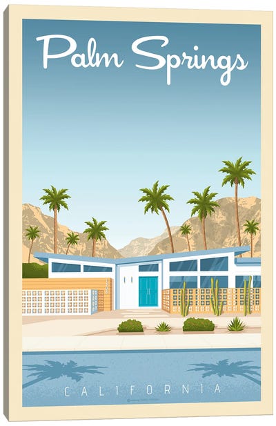 Palm Springs California Travel Poster Canvas Art Print - Urban River, Lake & Waterfront Art
