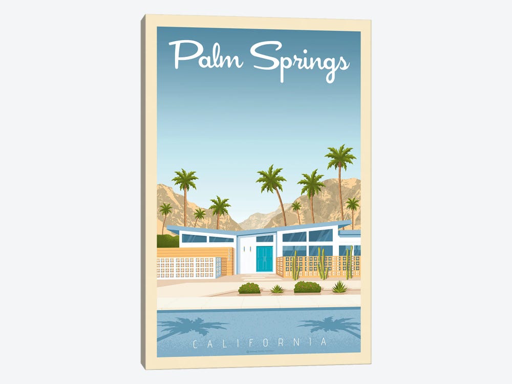 Palm Springs California Travel Poster by Olahoop Travel Posters 1-piece Canvas Artwork