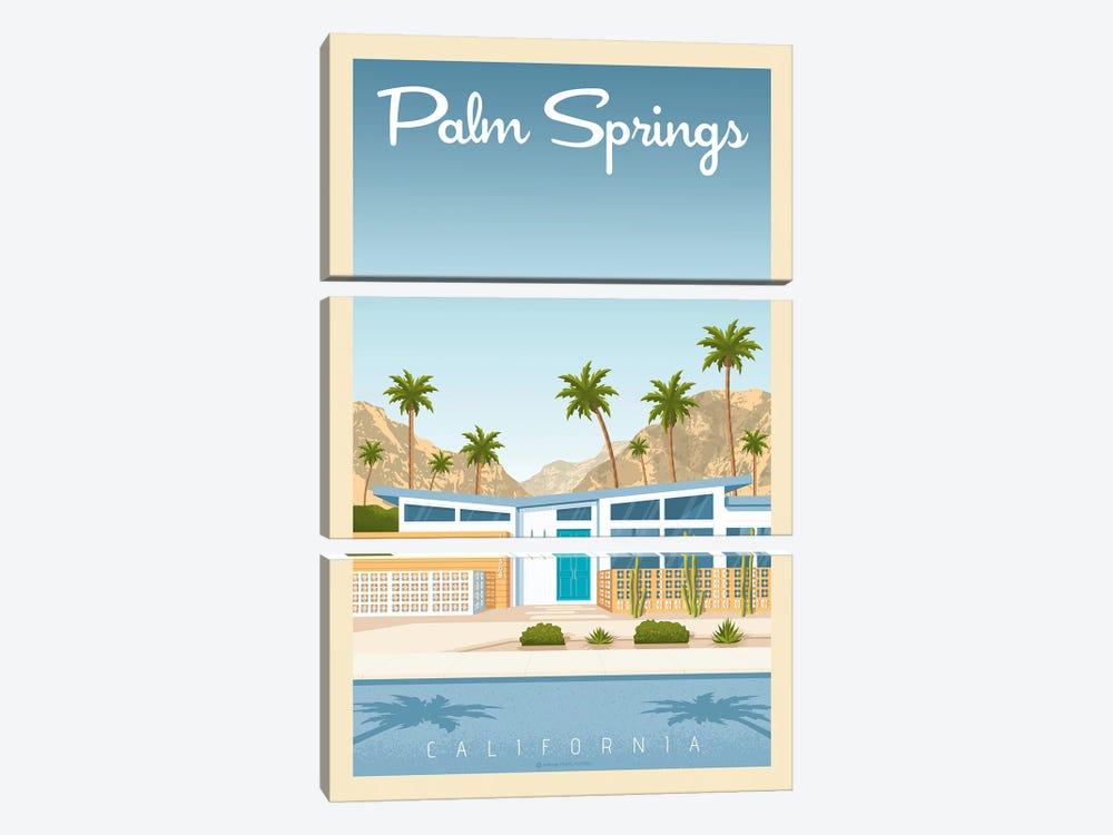 Palm Springs California Travel Poster by Olahoop Travel Posters 3-piece Canvas Art