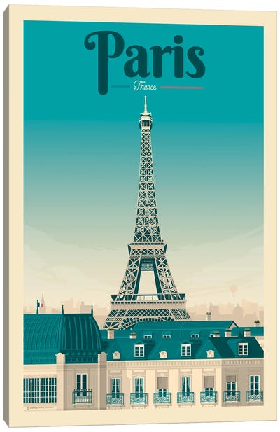 Paris Eiffel Tower France Travel Poster Canvas Art Print - Famous Architecture & Engineering