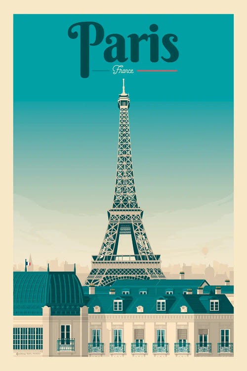 Paris Eiffel Tower France Travel Poster by Olahoop Travel Posters wall art