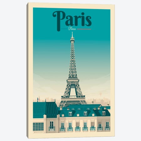 Paris Eiffel Tower France Travel Poster Canvas Print #OTP63} by Olahoop Travel Posters Canvas Art