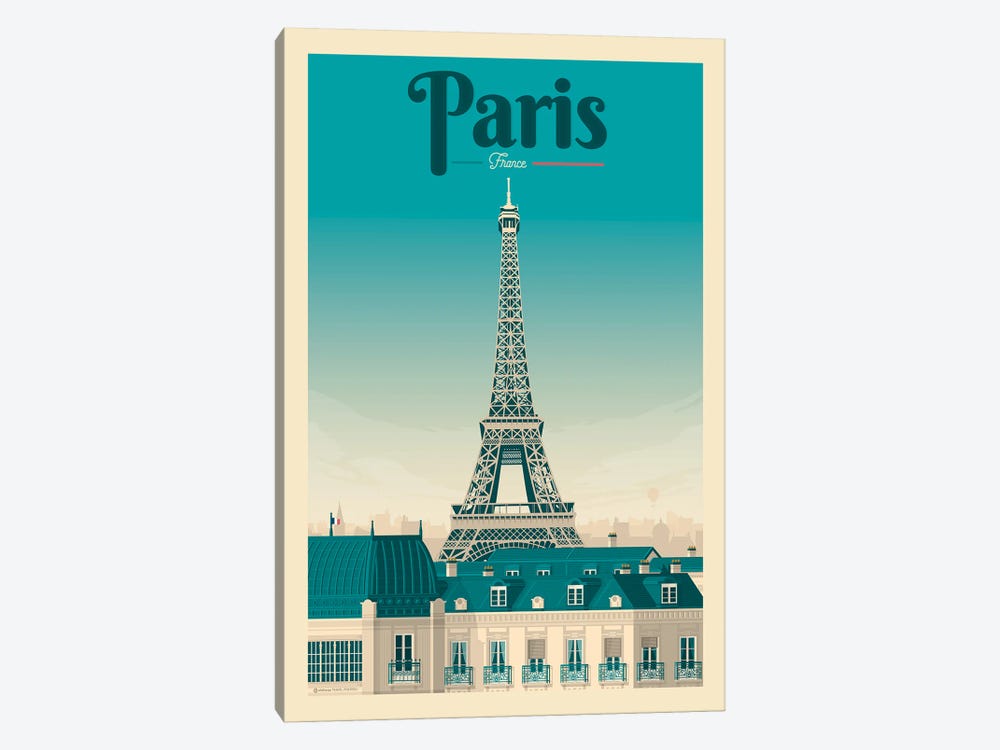 Paris Eiffel Tower France Travel Poster by Olahoop Travel Posters 1-piece Canvas Art