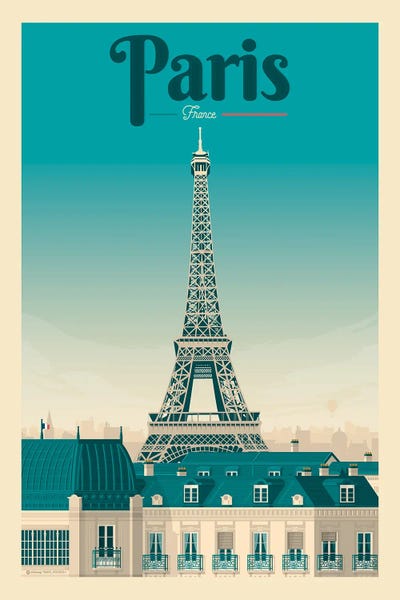 Olahoop Travel Posters: Paris Eiffel Tower France Travel Poster by Olahoop Travel Posters