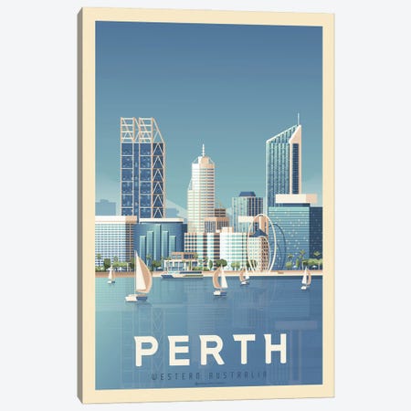 Perth Australia Travel Poster Canvas Print #OTP64} by Olahoop Travel Posters Canvas Art Print