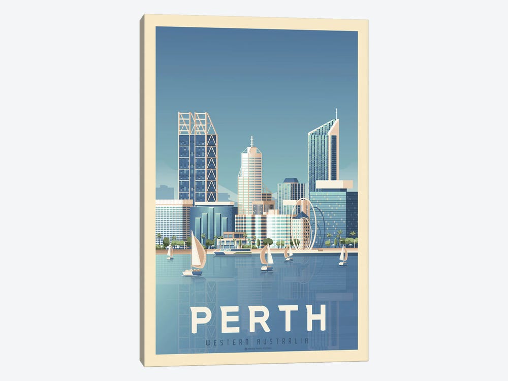 Perth Australia Travel Poster by Olahoop Travel Posters 1-piece Canvas Art Print