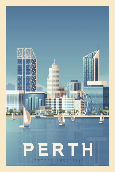 Olahoop Travel Posters: Perth Australia Travel Poster by Olahoop Travel Posters