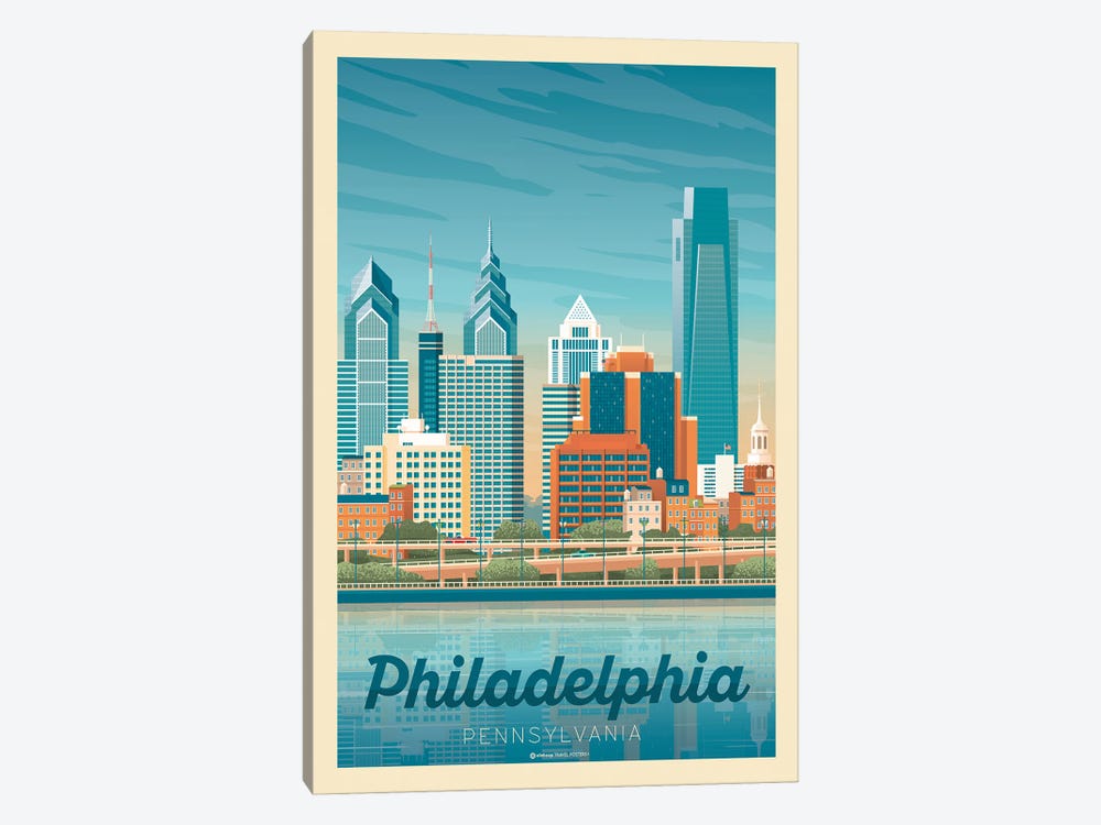 Philadelphia Pennsylvania Travel Poster by Olahoop Travel Posters 1-piece Canvas Artwork