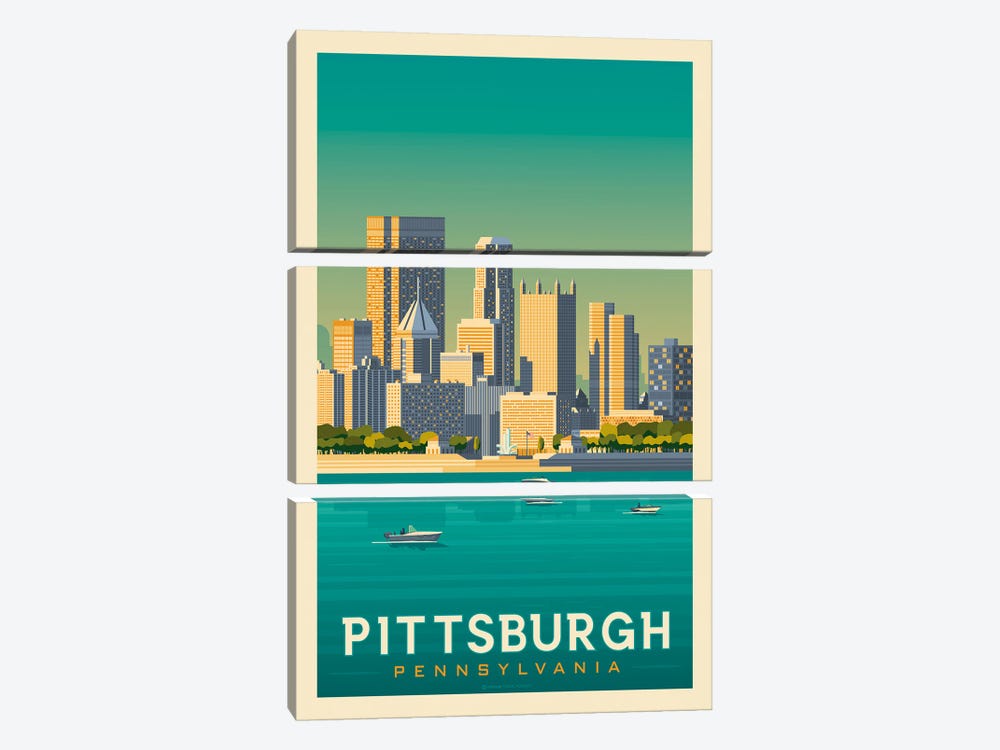 Pittsburgh Pennsylvania Travel Poster by Olahoop Travel Posters 3-piece Canvas Art Print