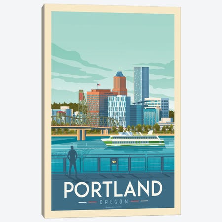 Portland Oregon Travel Poster Canvas Print #OTP67} by Olahoop Travel Posters Canvas Art Print