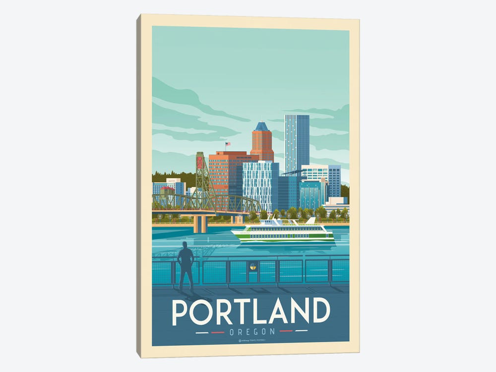 Portland Oregon Travel Poster by Olahoop Travel Posters 1-piece Canvas Art