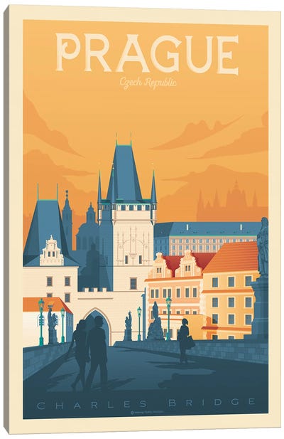 Prague  Travel Poster Canvas Art Print - Czech Republic Art