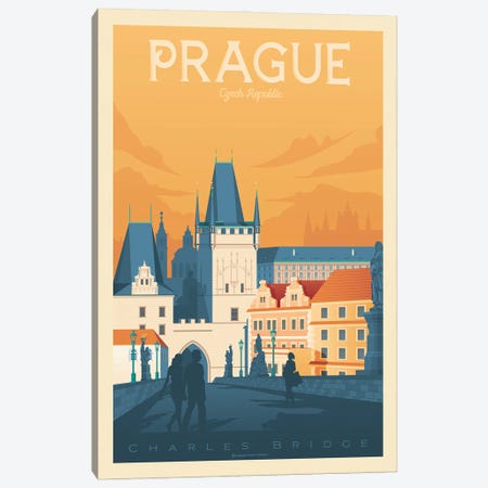 Prague  Travel Poster Canvas Print #OTP68} by Olahoop Travel Posters Canvas Wall Art
