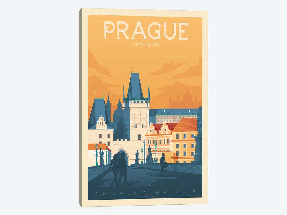 Prague  Travel Poster by Olahoop Travel Posters 1-piece Canvas Print